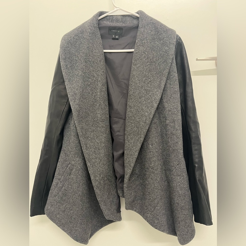 Theory Wool and Leather Coat Cardigan